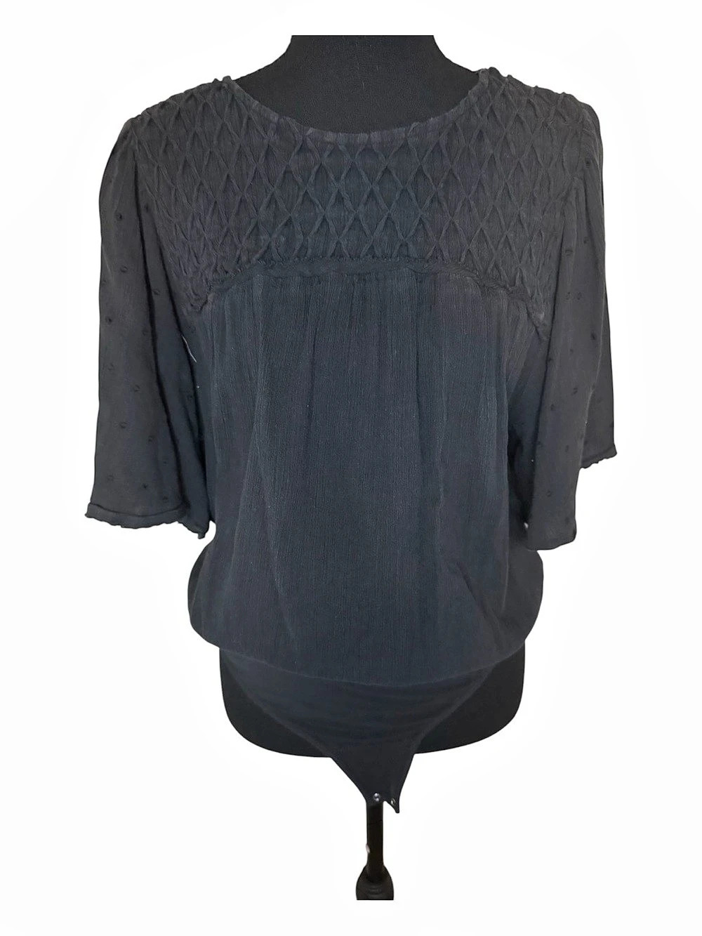 Free People Textured Black Blouse Bodysuit
